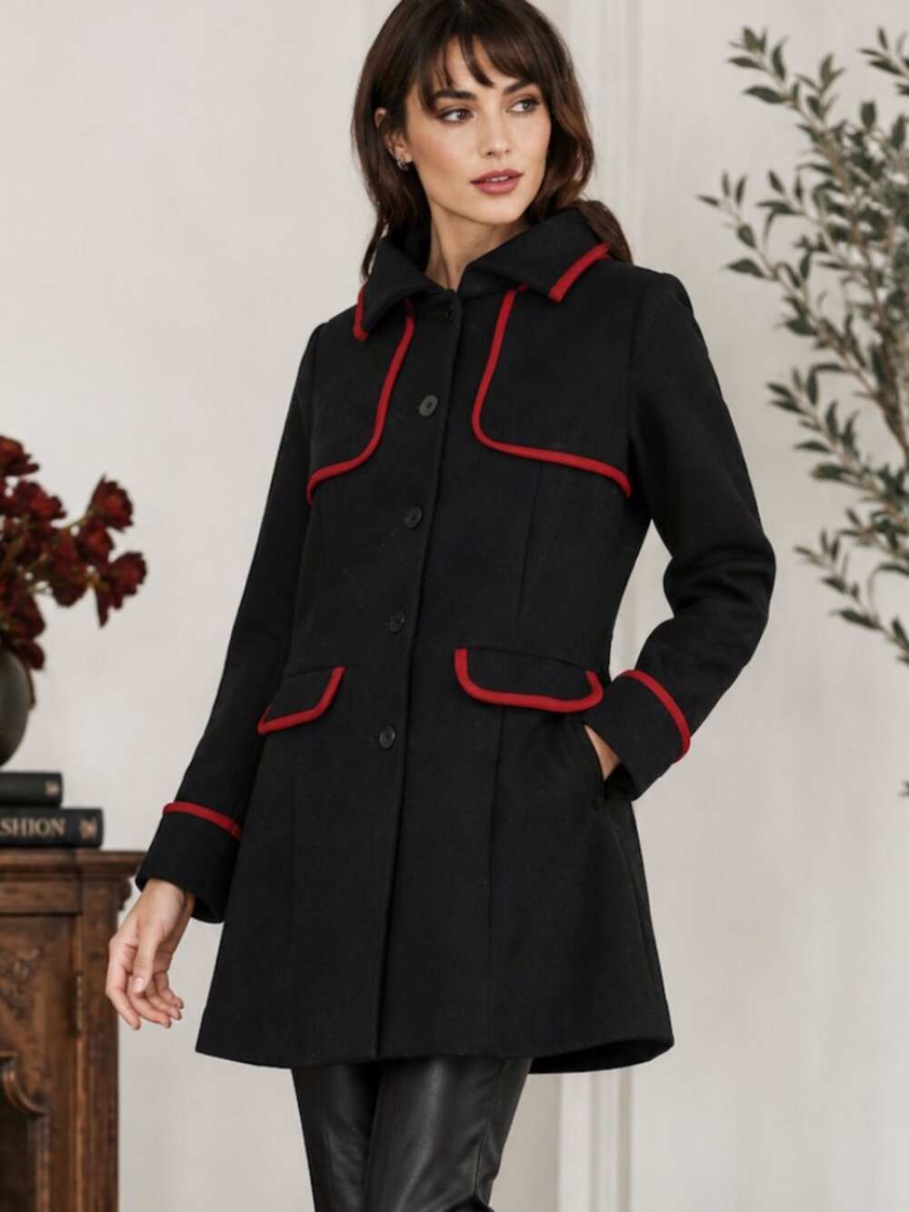 NWT Dangerfield Back to Yesterday Gothic Coat Black Red Trim AU 8 US 4